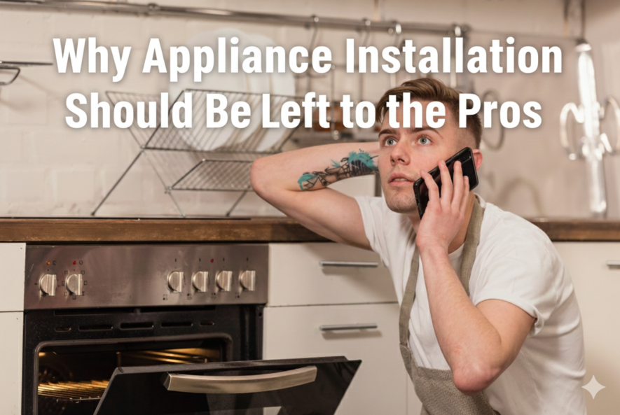 Professional technician safely installing a home appliance